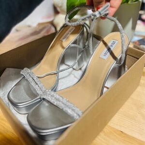 Steve Madden Lofty Silver Strappy Heels